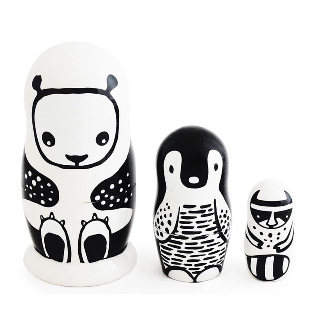 Week Gallery wild Black and White Animal Nesting Dolls